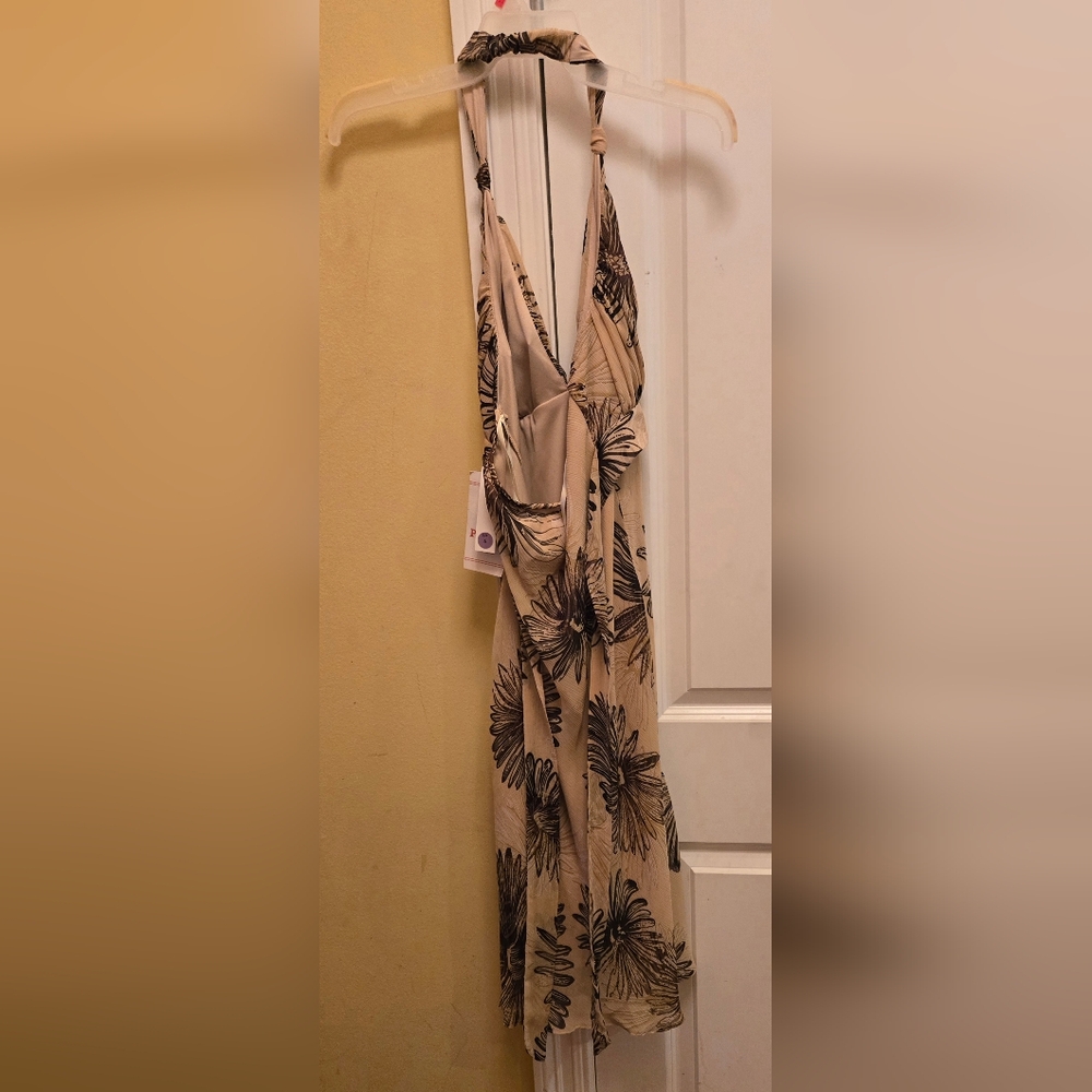 A.P.N.Y. Womens Beige and Black Backless Halter Dress - Picture 3 of 4